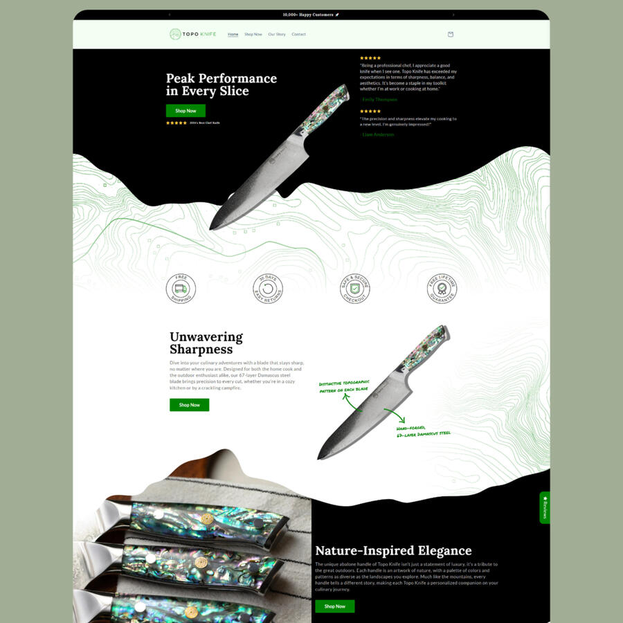 Topo Knife Shopify store design and build