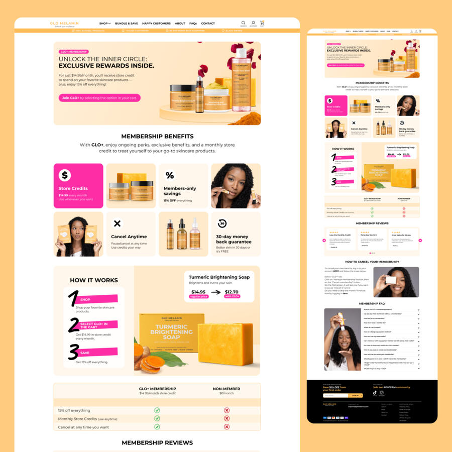 Glo+ landing page design