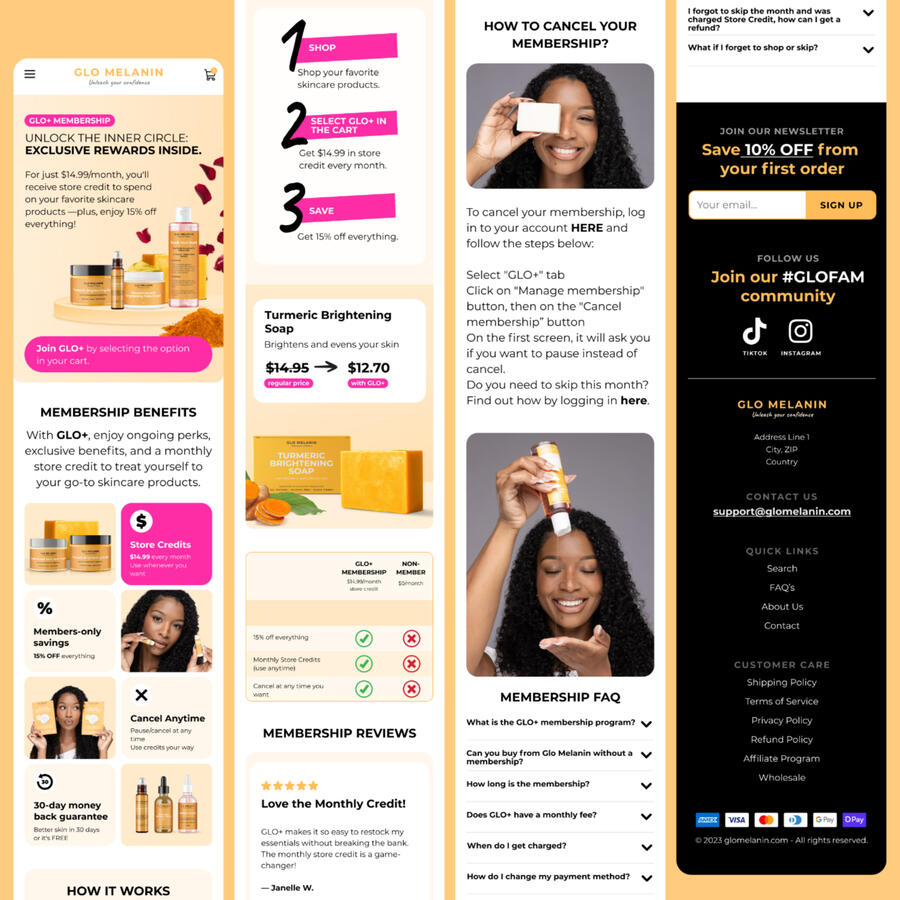 Glo+ landing page design
